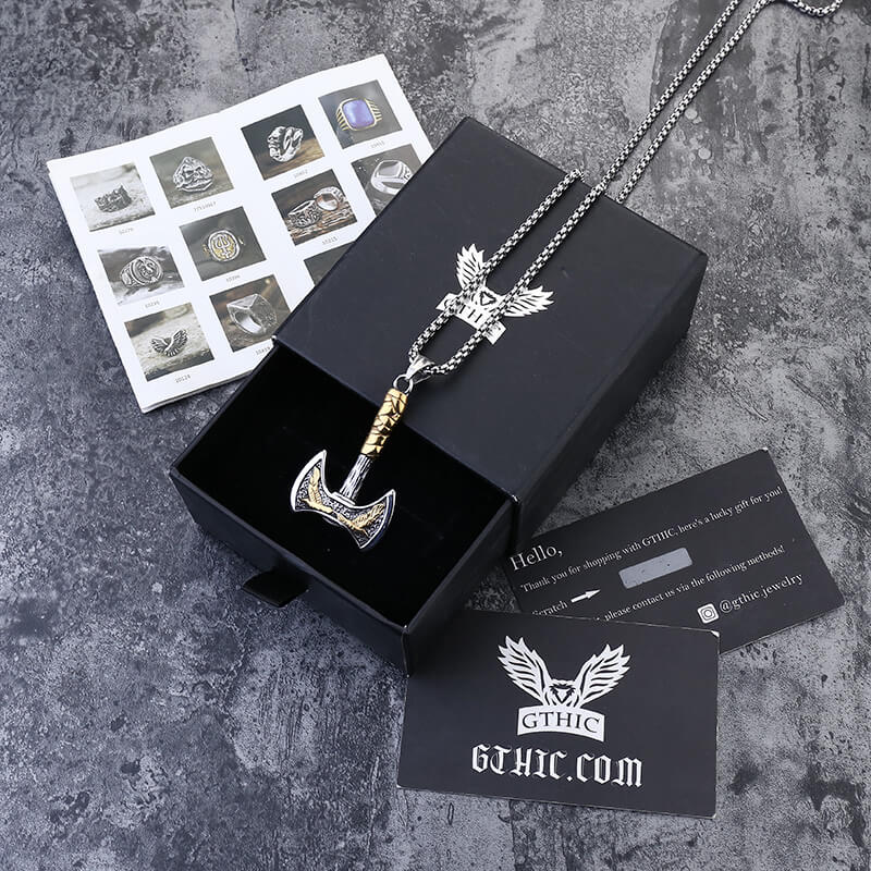 Viking Raven Axe Stainless Steel Pendant