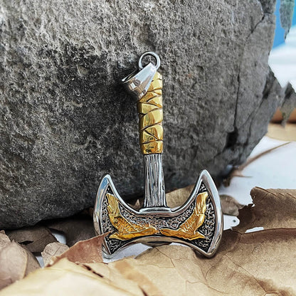 Viking Raven Axe Stainless Steel Pendant
