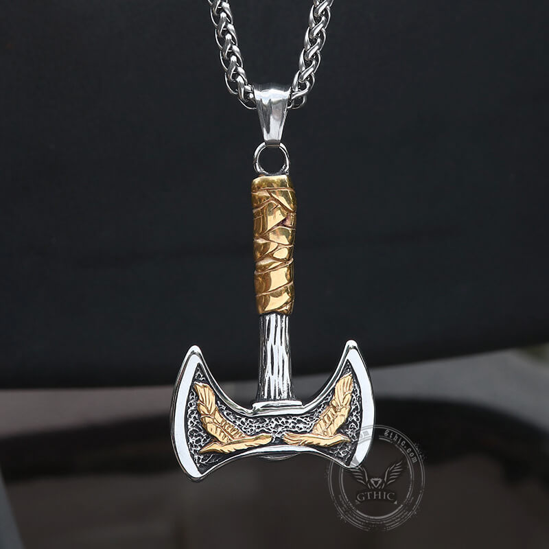 Viking Raven Axe Stainless Steel Pendant