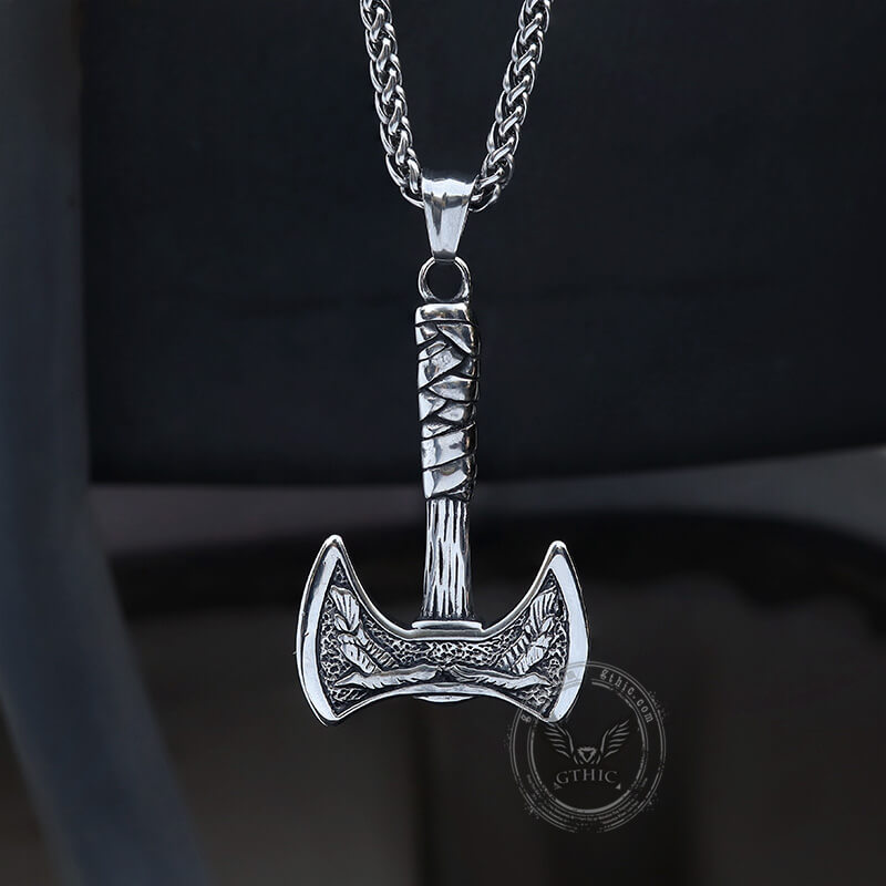 Viking Raven Axe Stainless Steel Pendant