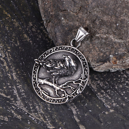 Viking Raven Stainless Steel Nordic Pendant
