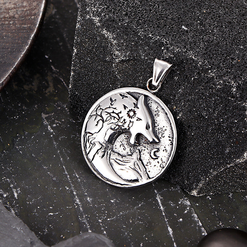 Viking Roaring Wolf Head Stainless Steel Pendant
