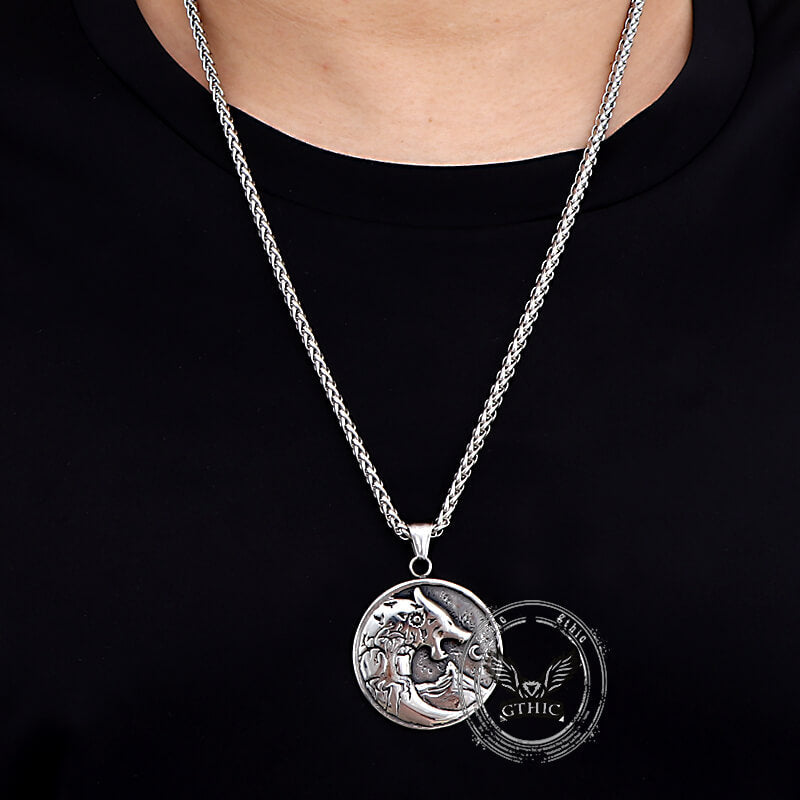 Viking Roaring Wolf Head Stainless Steel Pendant