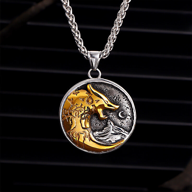 Viking Roaring Wolf Head Stainless Steel Pendant
