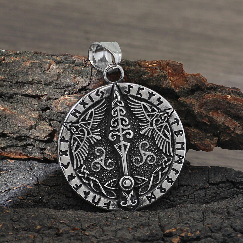 Viking Rune Odin Raven Stainless Steel Pendant