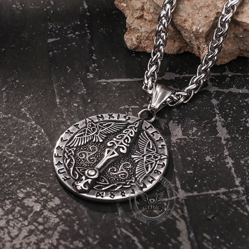 Viking Rune Odin Raven Stainless Steel Pendant