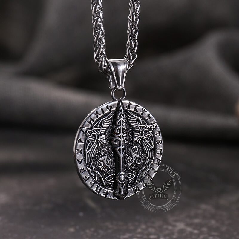 Viking Rune Odin Raven Stainless Steel Pendant