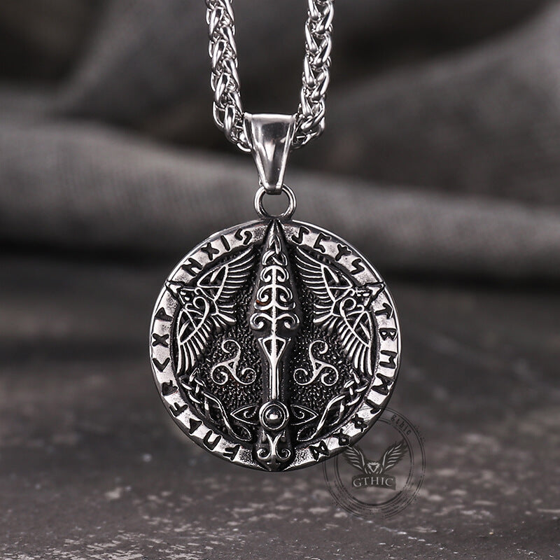 Viking Rune Odin Raven Stainless Steel Pendant