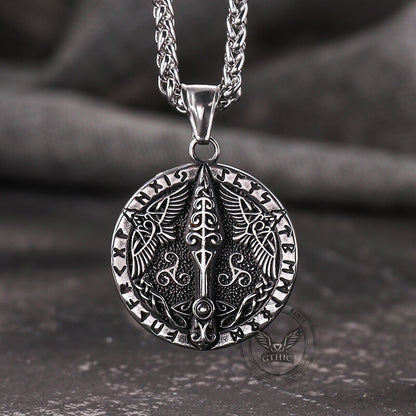 Viking Rune Odin Raven Stainless Steel Pendant