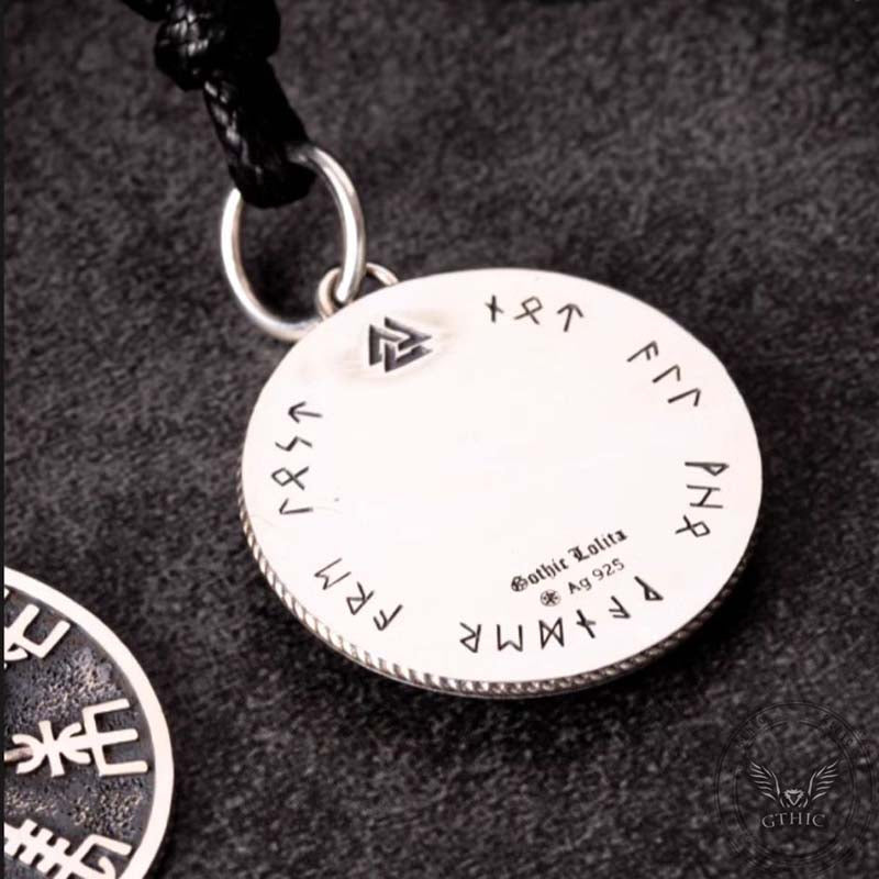 Viking Skull Compass Sterling Silver Pendant