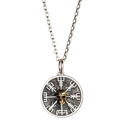 Viking Skull Compass Sterling Silver Pendant