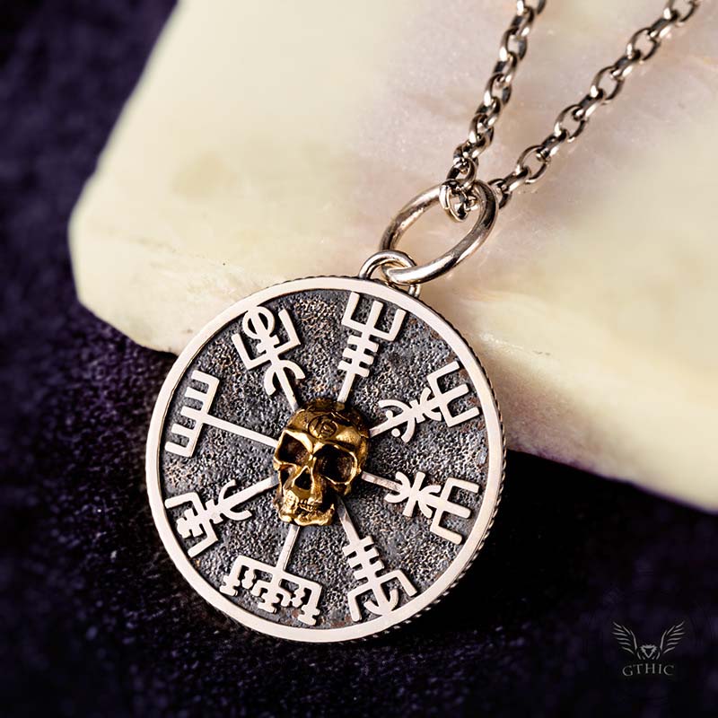 Viking Skull Compass Sterling Silver Pendant