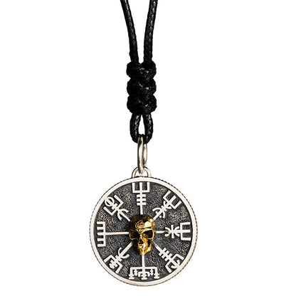 Viking Skull Compass Sterling Silver Pendant