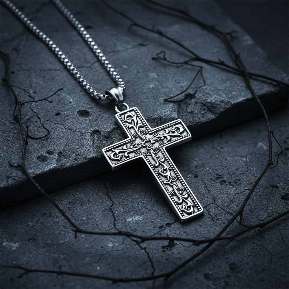 Vine Cross Stainless Steel Pendant