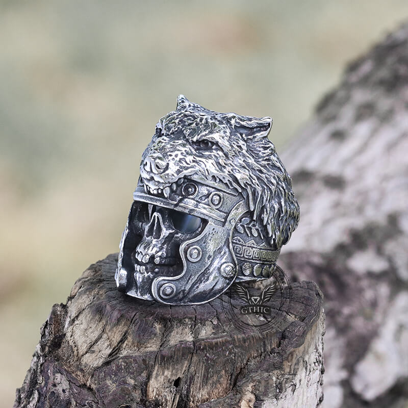 Warrior Wolf Head Stainless Steel Skull Ring