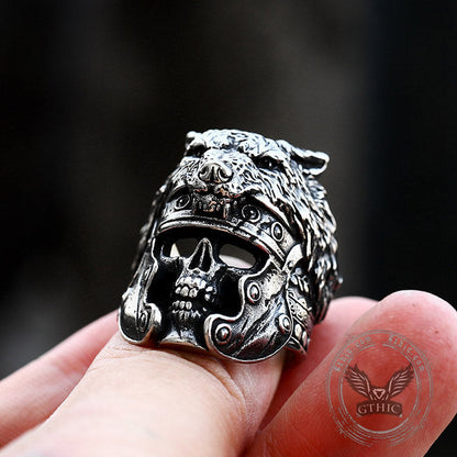 Warrior Wolf Head Stainless Steel Skull Ring