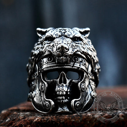 Warrior Wolf Head Stainless Steel Skull Ring