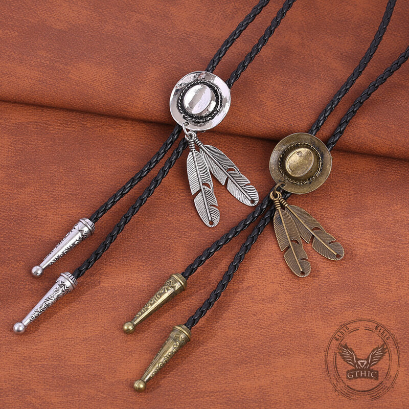 Western Cowboy Hat Feather Alloy Bolo Tie