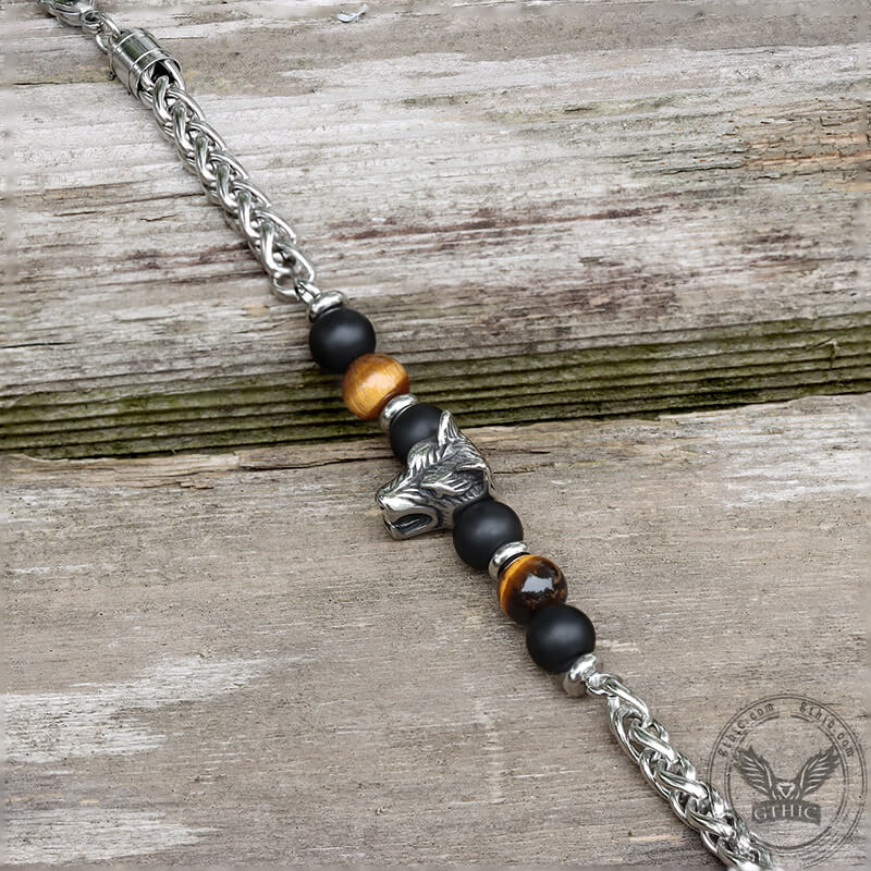 Wolf Head Tiger’s Eye Stainless Steel Bracelet
