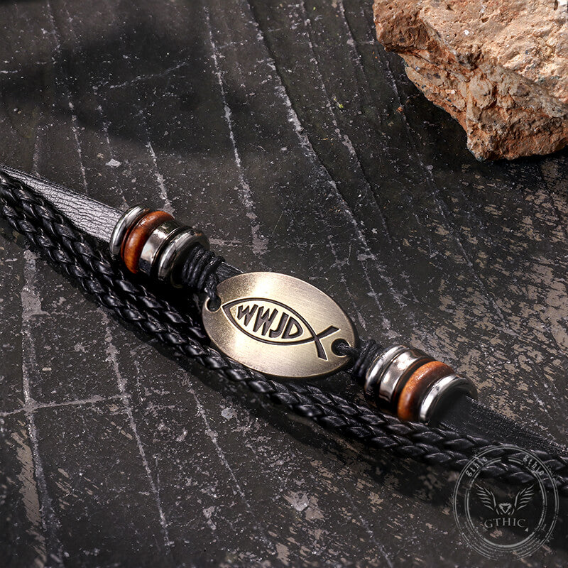 Wwjd Letter Pattern Leather Snap-on Bracelet