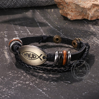 Wwjd Letter Pattern Leather Snap-on Bracelet
