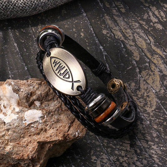 Wwjd Letter Pattern Leather Snap-on Bracelet