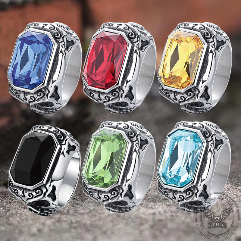 Zirconia Demon Eye Stainless Steel Skull Ring