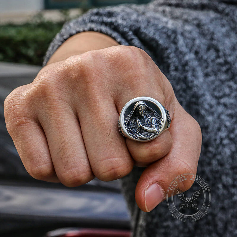 Virgin Mary Prayer Sterling Silver Ring