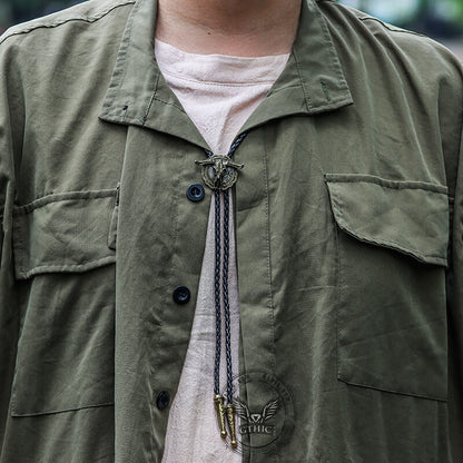 West Bull Skull Alloy Braided Bolo Tie