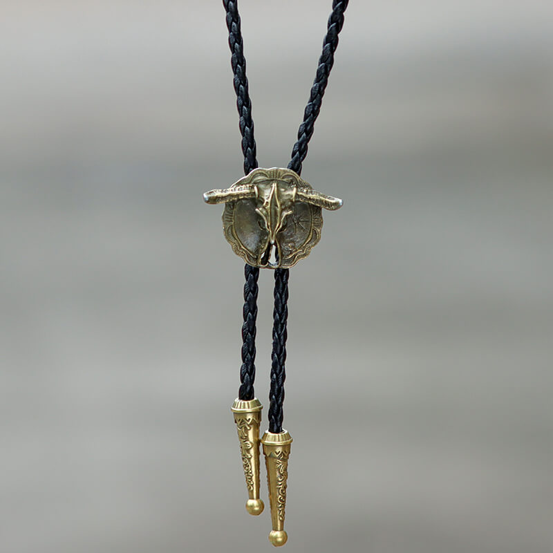 West Bull Skull Alloy Braided Bolo Tie