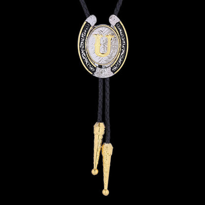 Western Cowboy Horseshoe Initial Letter Bolo Tie