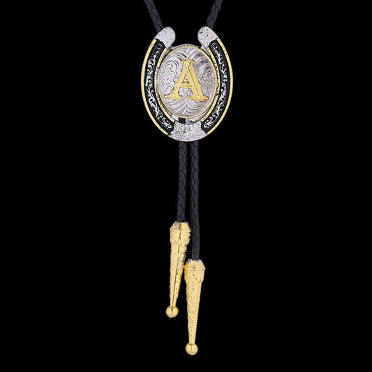 Western Cowboy Horseshoe Initial Letter Bolo Tie