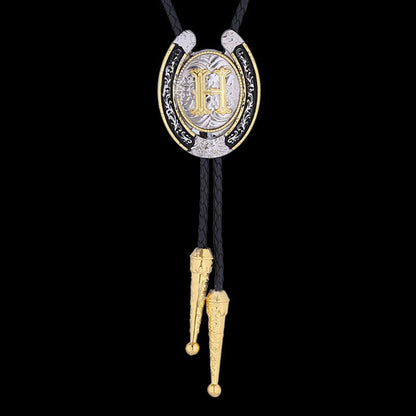 Western Cowboy Horseshoe Initial Letter Bolo Tie