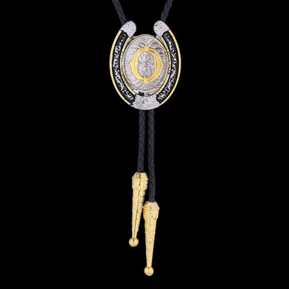 Western Cowboy Horseshoe Initial Letter Bolo Tie