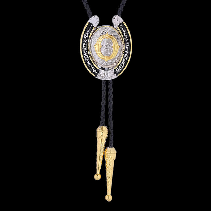 Western Cowboy Horseshoe Initial Letter Bolo Tie