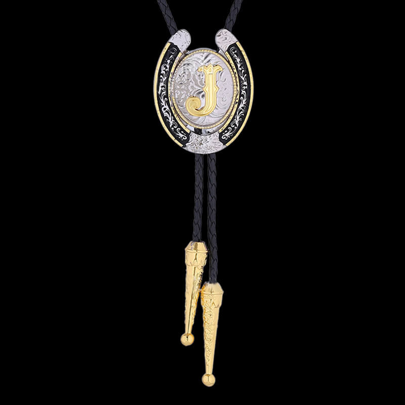 Western Cowboy Horseshoe Initial Letter Bolo Tie