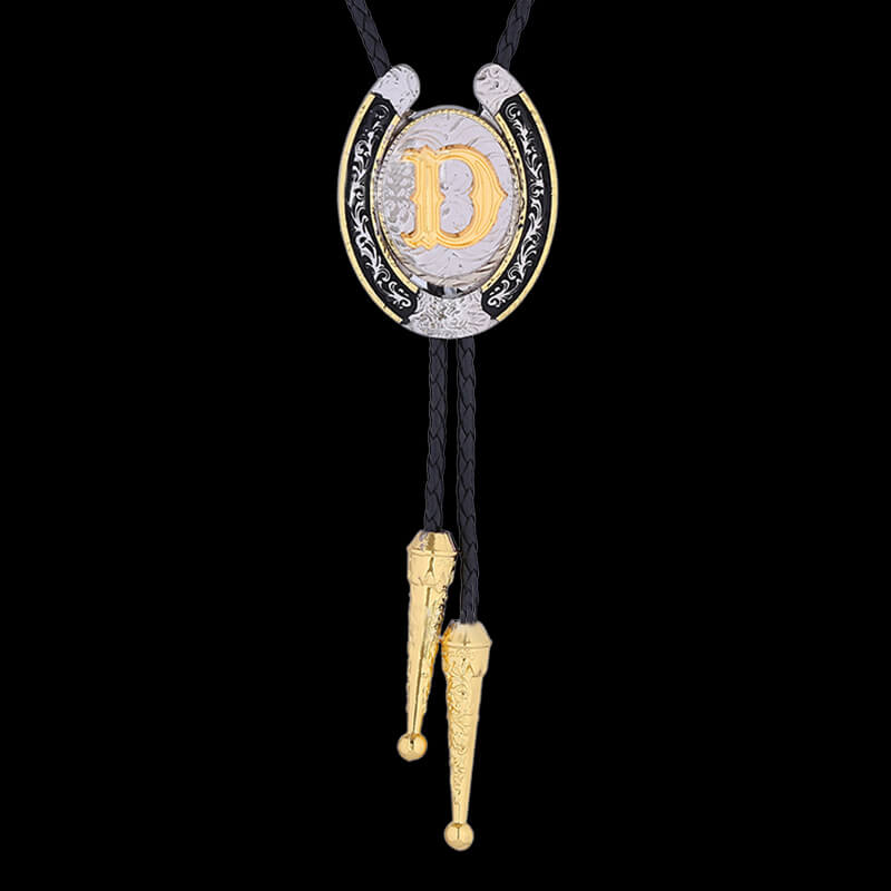 Western Cowboy Horseshoe Initial Letter Bolo Tie
