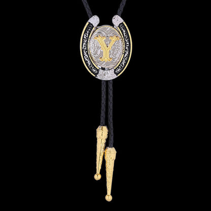 Western Cowboy Horseshoe Initial Letter Bolo Tie