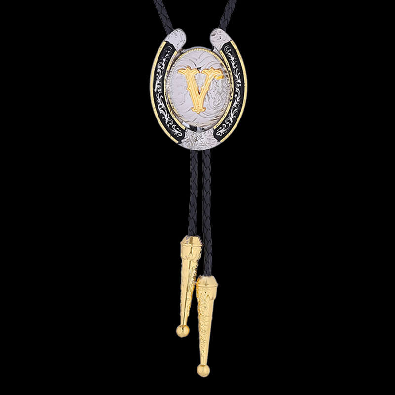 Western Cowboy Horseshoe Initial Letter Bolo Tie