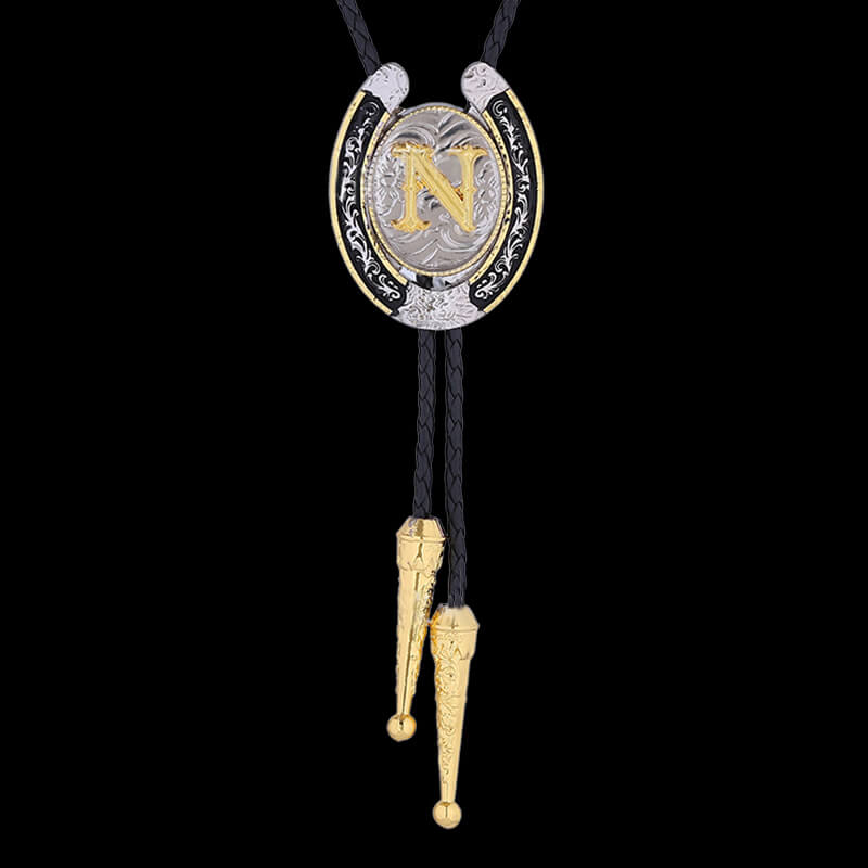Western Cowboy Horseshoe Initial Letter Bolo Tie