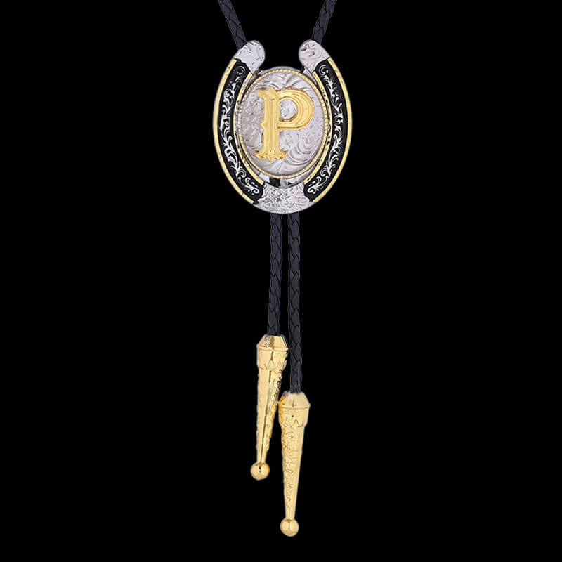 Western Cowboy Horseshoe Initial Letter Bolo Tie