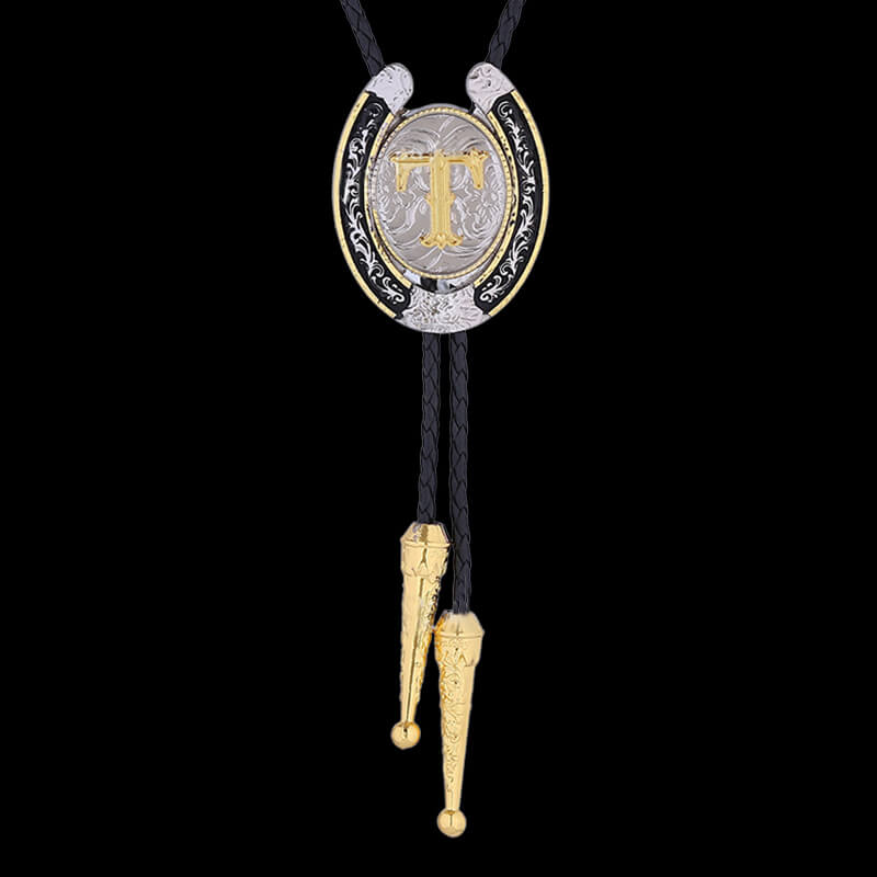 Western Cowboy Horseshoe Initial Letter Bolo Tie