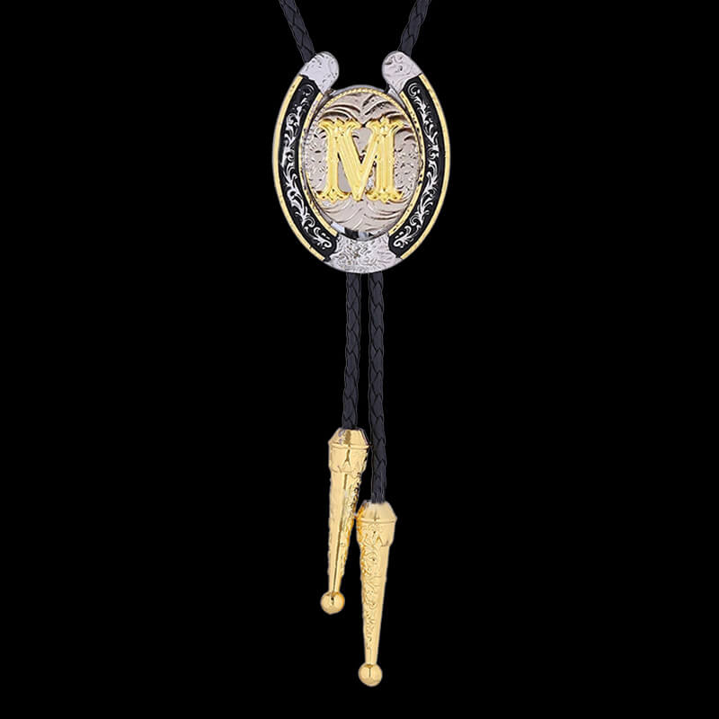 Western Cowboy Horseshoe Initial Letter Bolo Tie