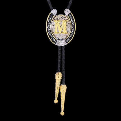 Western Cowboy Horseshoe Initial Letter Bolo Tie