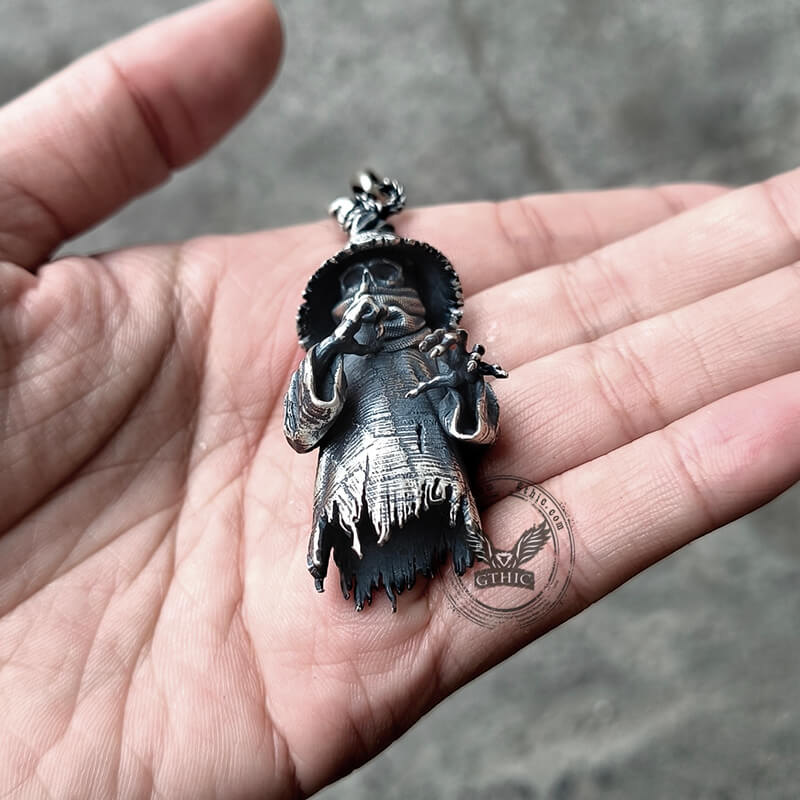 Wicked Wizard Sterling Silver Skull Pendant