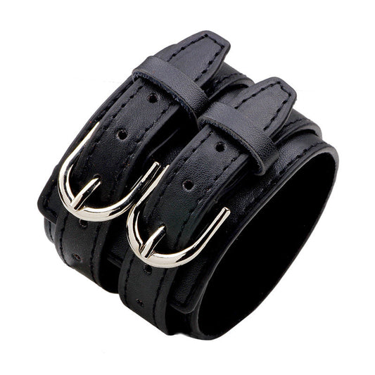 Wide Belt Genuine Leather Charm Bracelet / Alternative Rock Accessories