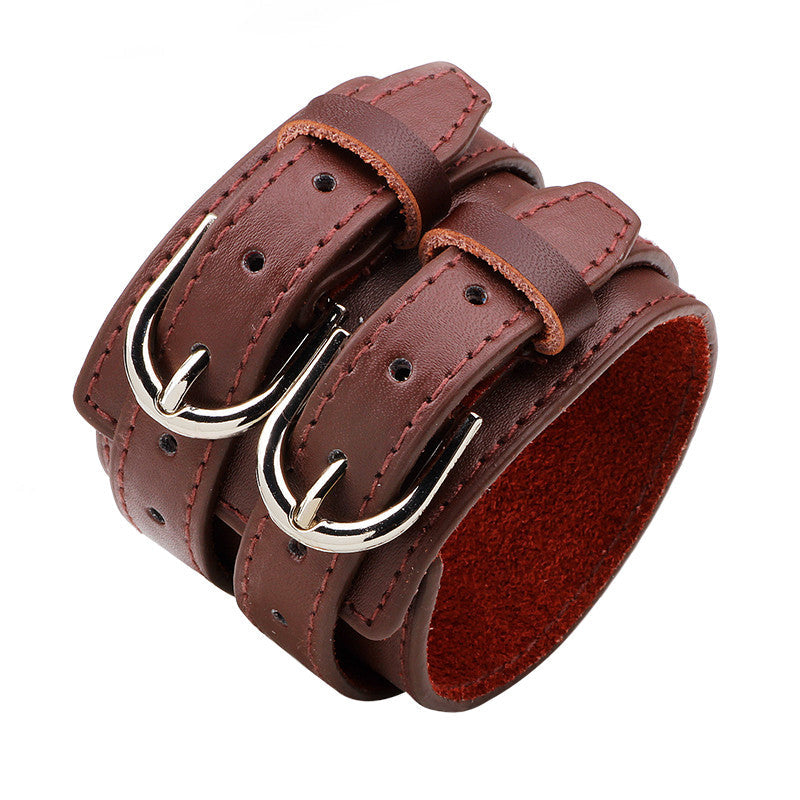 Wide Belt Genuine Leather Charm Bracelet / Alternative Rock Accessories