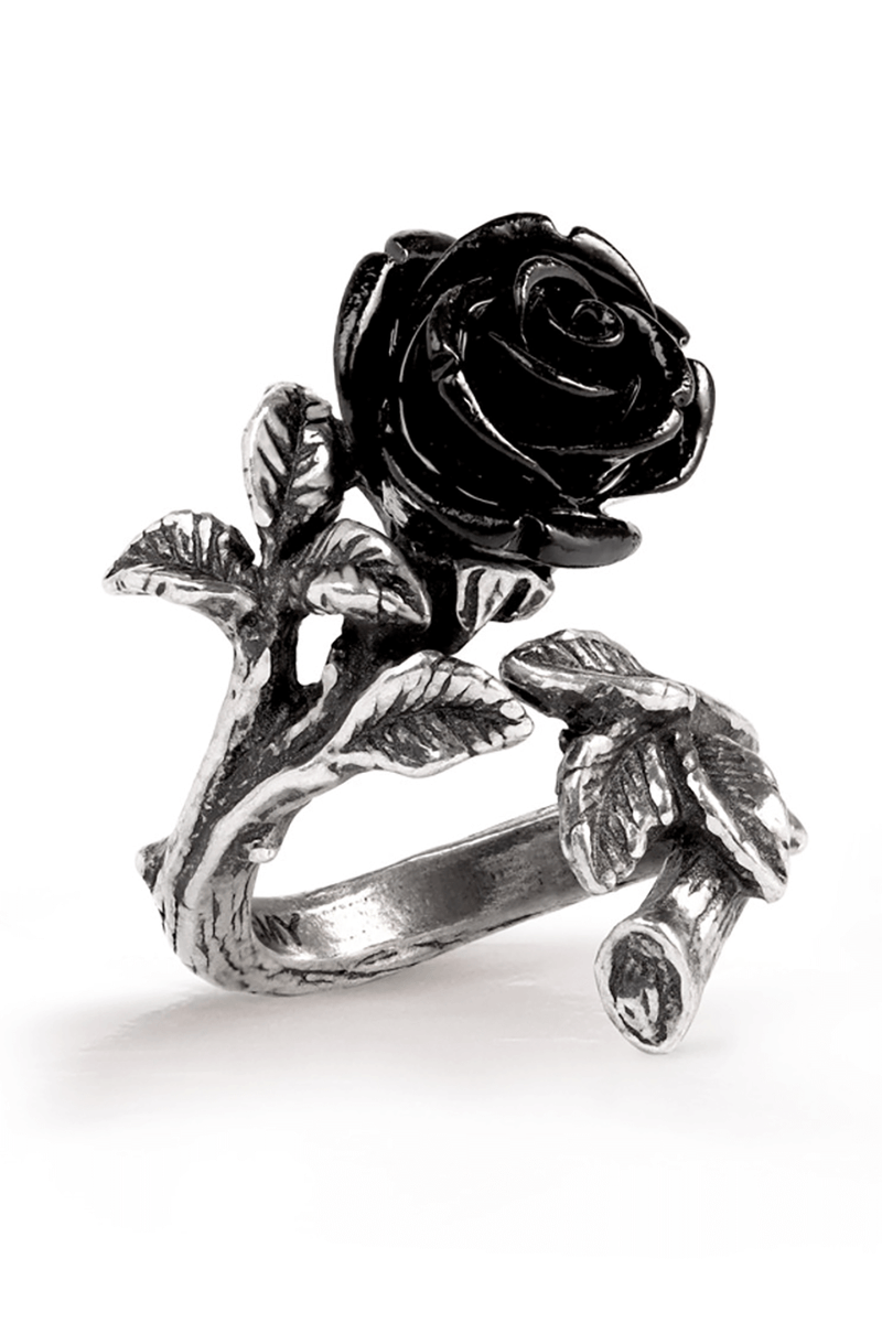 Wild Black Rose Ring in Pewter With Acrylic Flower Detail
