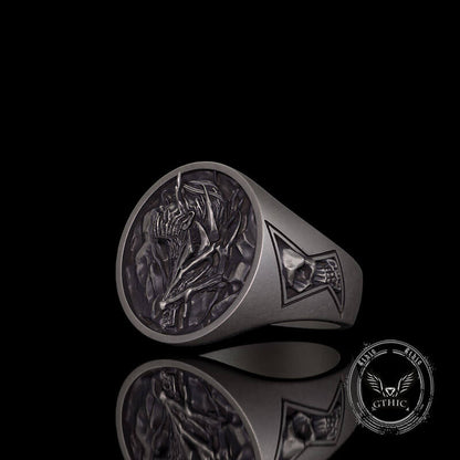 Witch Demon Lightning Skull Sterling Silver Ring