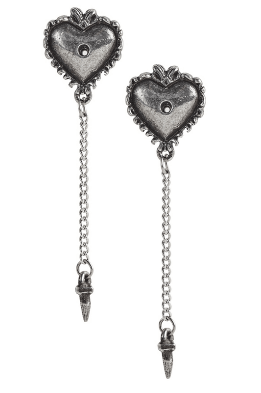 Witches Heart Stud Earrings With Pewter Pin and Chain